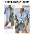 thumbnail image 6 of Xuanfei Women Solid Color Lapel Collar Button Down Short Sleeve Pleated Shirt, 6 of 7