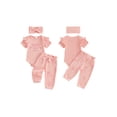 thumbnail image 2 of BemeyourBBs Preemie Newborn Baby Girl Little Sister Outfit Cute Infant Baby Girls Spring Summer Fall Clothes 0 3 6 Months Bow Ribbed Short Sleeve Romper Pants and Headband 3pcs Set, 2 of 9
