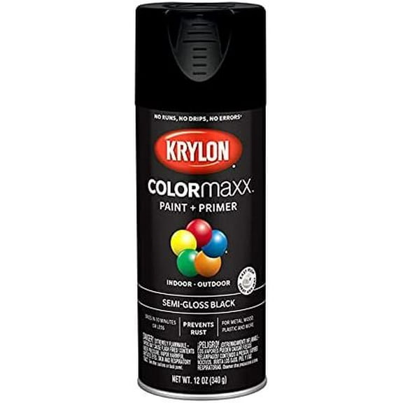 12 oz Krylon K05579007 Black COLORmaxx Paint & Primer Spray Paint, Semi-Gloss Pack of 6