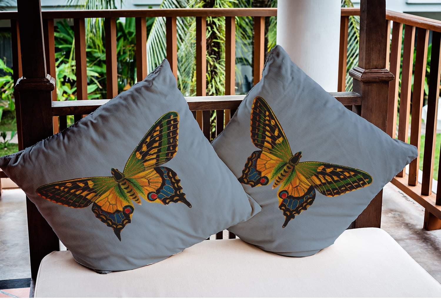 16" x 16" Simply Daisy Colorful Swallowtail Indoor/Outdoor Pillow, Dusty Smoke Blue Qty 1
