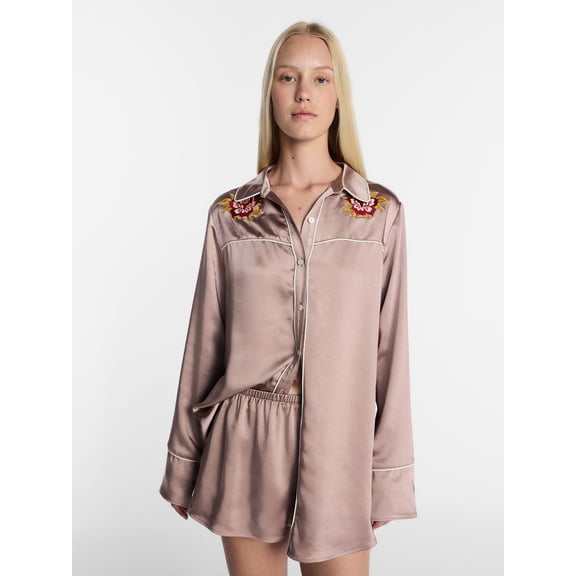 Kacey Lee Women's Satin Sleep Shirt with Long Sleeves, Size XS-XXL