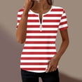 thumbnail image 2 of Guluxicc V Neck T Shirts for Women Short Sleeve Stripe Printed Half Zipper Cozy Fit Tops Spring Summer Womens Shirts, 2 of 6