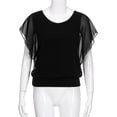 thumbnail image 4 of Blusa holgada informal de manga corta con manga de murciélago y gasa para mujer, 4 of 5