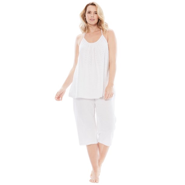 Dreams & Co. Women's Plus Size Breezy Eyelet Knit Tank & Capri Pj Set