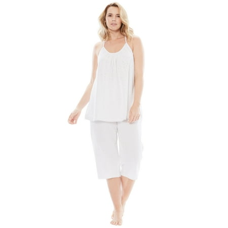 

Dreams & Co. Women s Plus Size Breezy Eyelet Knit Tank & Capri Pj Set Pajamas