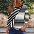 thumbnail image 6 of Ayolanni Striped Womens T Shirts Scoop Neck Going Out Trendy 3/4 Sleeve Blouse Fitted Ladies Shirts Womens Versatile Tops Black M, 6 of 7