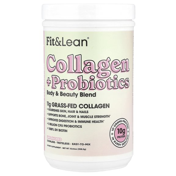 Fit & Lean Grass-fed Collagen Peptide Powder with Probiotics, Unflavored, 12.64oz