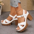 thumbnail image 3 of Rokment Womens Platform Chunky High Heels Dressy Sandals Comfortable Fashion Casual Leather Open Toe Ankle Strap Block Heeled Dress Summer Shoes for Woman Ladies White Size 8, 3 of 5