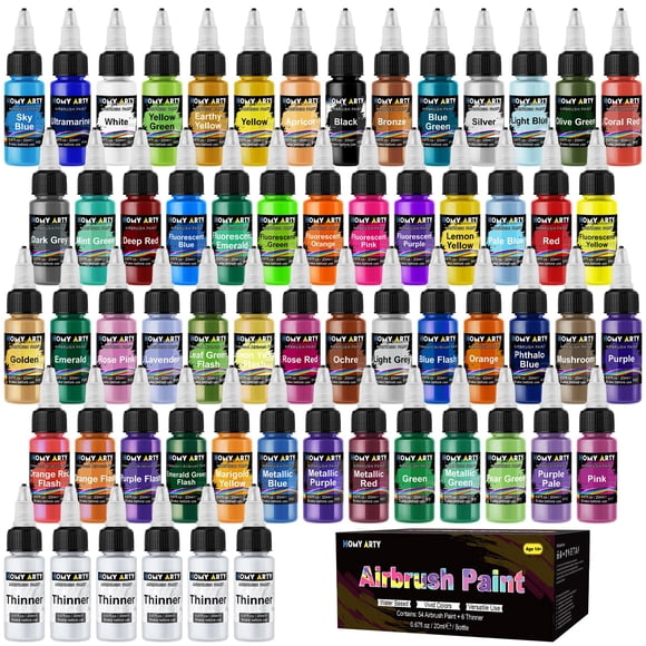 Set de pintura con aerógrafo HOMY ARTY Arty, 60 botellas y 6 más diluyentes