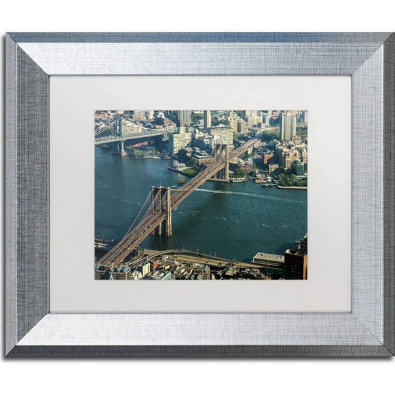 Trademark Fine Art "Brooklyn Bridge" Canvas Art by CATeyes, White Matte, Silver Frame