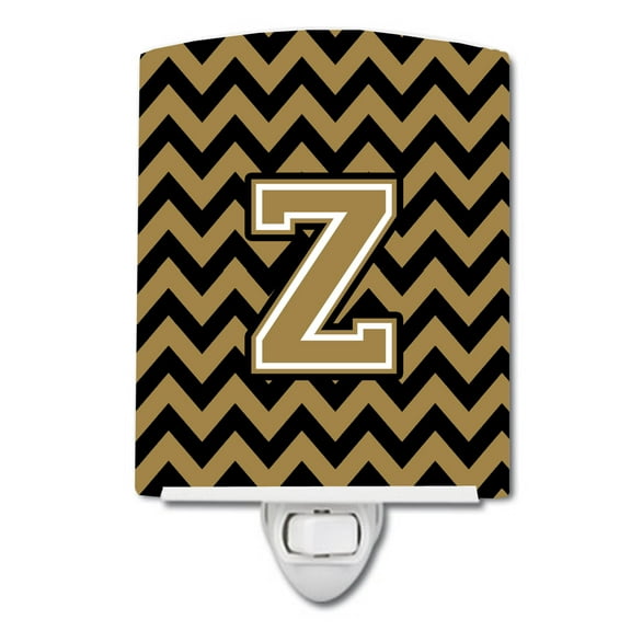 Caroline's Treasures CJ1050-ZCNL Letter Z Chevron Black and Gold Ceramic Night Light, 6x4x3", multicolor