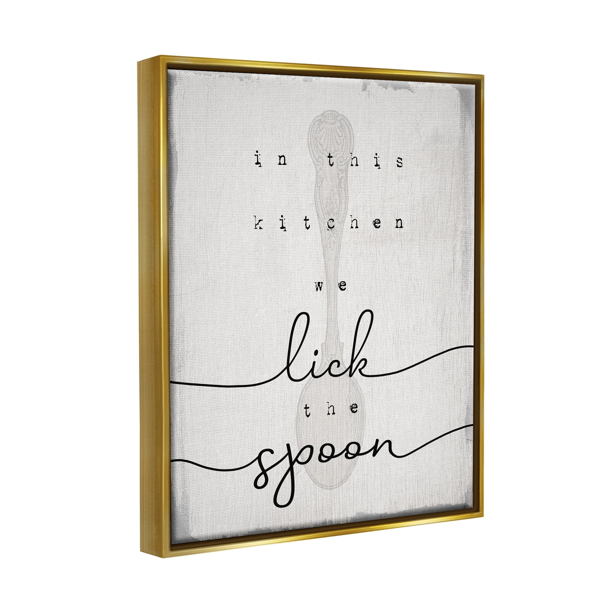 Stupell Industries Lick The Spoon Fun Baking Calligraphy Vintage Text Graphic Art Metallic Gold Floating Framed Canvas Print Wall Art, Design by Daphne Polselli