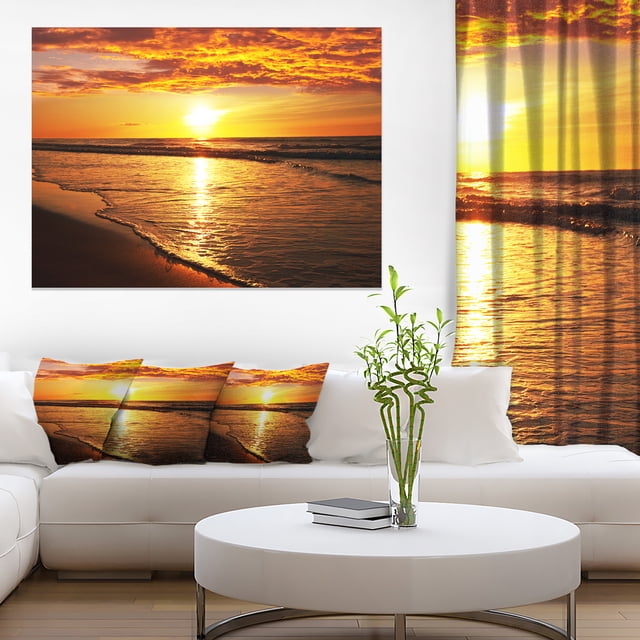 Design Art - Coucher de Soleil Jaune Vif sur les Vagues