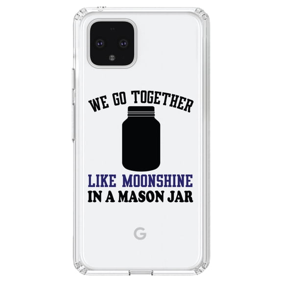 DistinctInk Clear Shockproof Hybrid Case for Google Pixel 4 (6.1" Screen) - TPU Bumper Acrylic Back Tempered Glass Screen Protector - We Go Together Like Moonshine in a Mason Jar