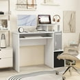 thumbnail image 2 of WYDK Computer Desk with Drawer, 39.5’’ Writing Desk with Storage Shelf, Keyboard Tray, Study Table for Kids Rooms, Wood Vanity Makeup Table, Small Desk for Bedroom, Living Room, Home Office (White), 2 of 10