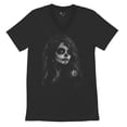 thumbnail image 5 of Web Sugar Skull V-Neck T-shirt Black White Monochrome Gothic Beauty Elegant Day of the Dead Dia de Los Muertos Tee, 5 of 7