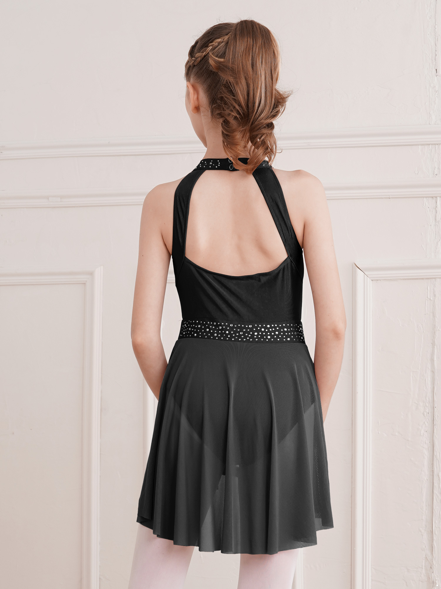 Robe De Danse Lyrique Sans Manches - Maille Et Strass, Dos Croisé - Pour Ballet, Concours, Spectacle - Taille S à XXL