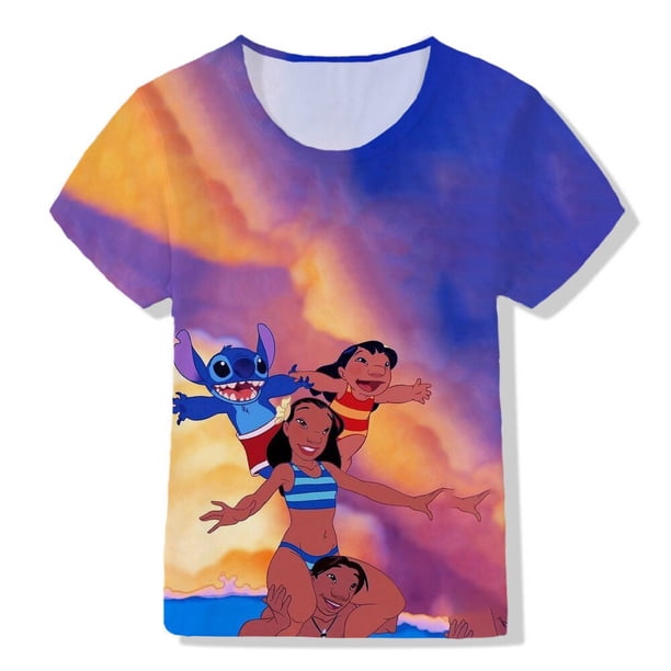 Camiseta Kawaii Disney Lilo Stitch, camisetas de verano para mujer, camisetas con estampado gráfico de corazones de punto de dibujos animados, camiseta bonita de Anime de Disney para mujer 130 Gao Jinjia LED