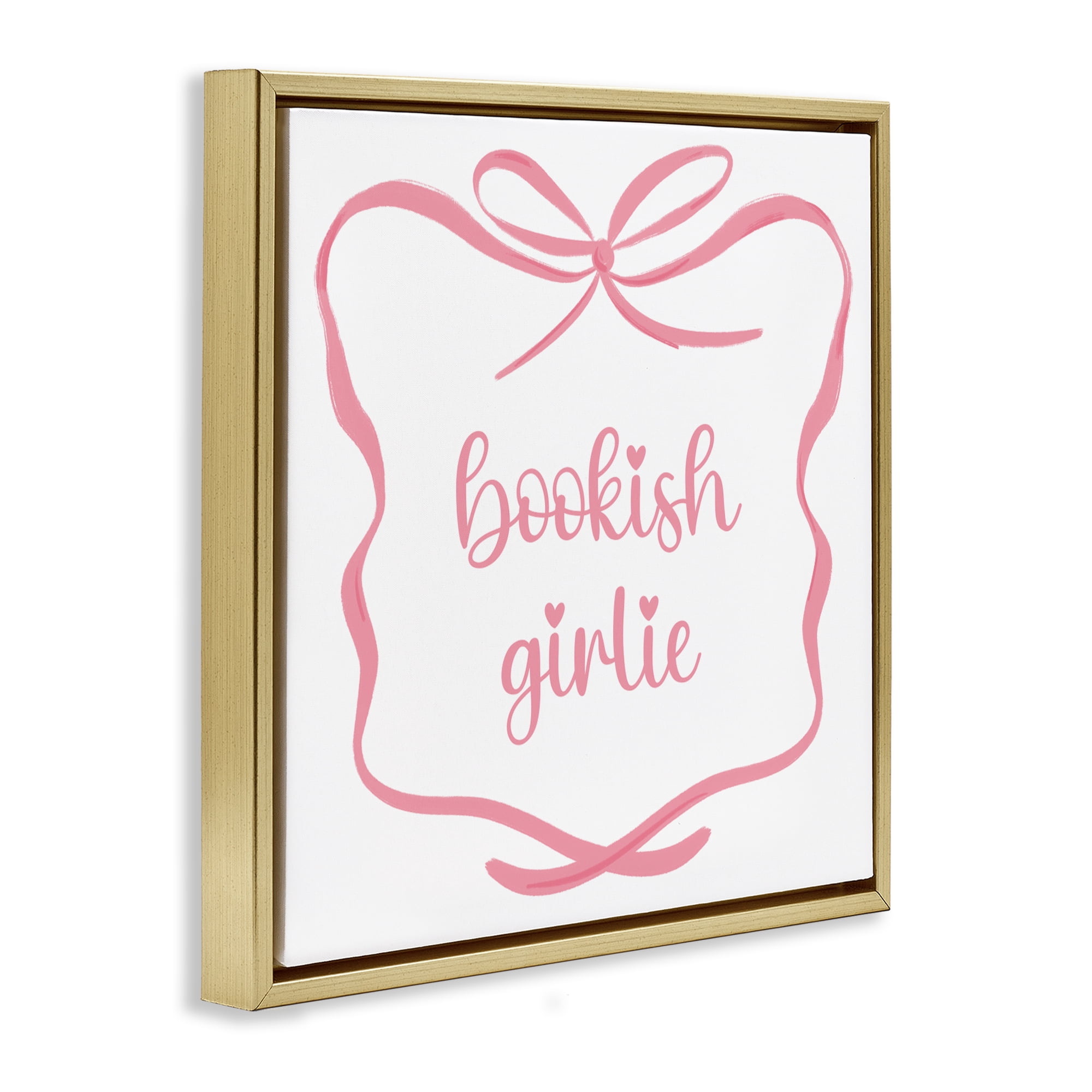 Stupell Industries Bookish Girlie with Bow Gold Framed Floater Canvas Wall Art, design by Lucille Price