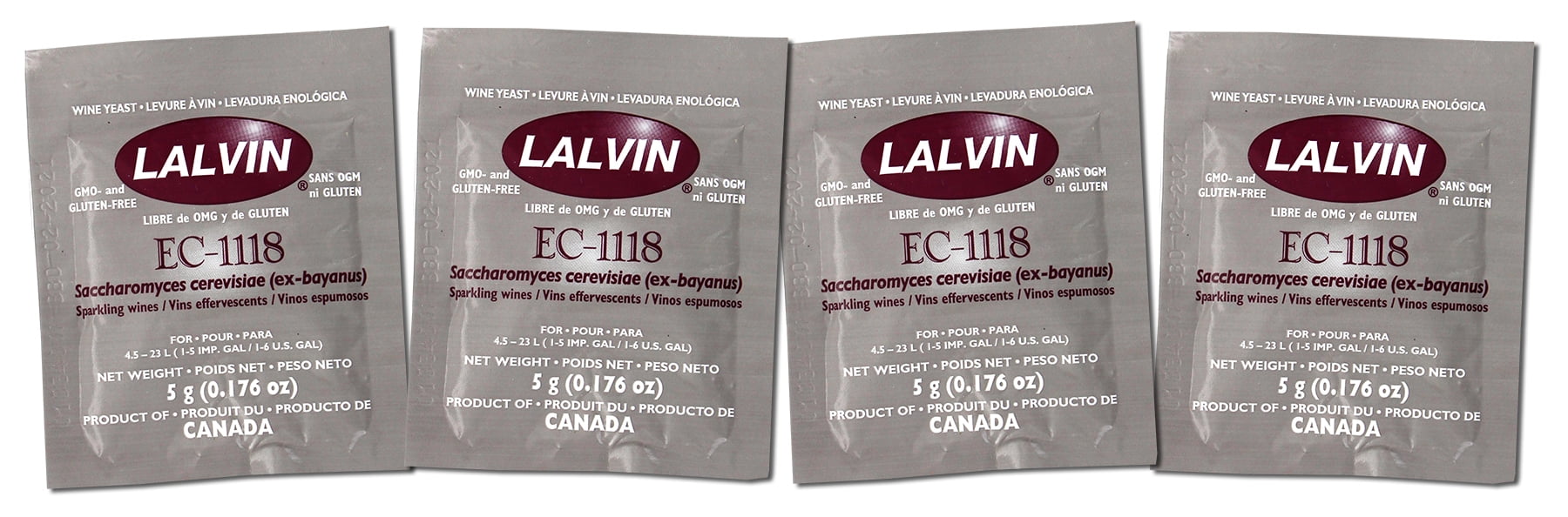 Lalvin EC-1118 Saccharomyces bayanus 5 (5 g. Pouches) (4-Pack)