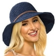 thumbnail image 3 of Women Sun Hat Summer Wide Brim Beach Cap Packable Cotton Straw Hat for Travel,birthday present/Navy Blue, 3 of 8