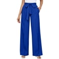 thumbnail image 2 of Women's Summer Solid Color High Waisted Bow Tie Belt Wide Leg Straight Pants, Casual Business Trousers for Office or Weekend, Breathable Lightweight Fabric Blue L, 2 of 9