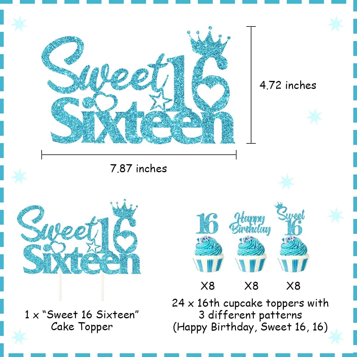 25-teilige Kuchendekoration Zum 16. Geburtstag – Sweet 16 Topper In Lila