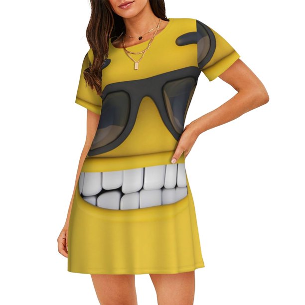 Easygdp Smiling With Sunglasses Camisón de manga corta para mujer, informal, estampado