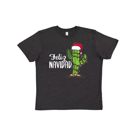 Inktastic Feliz Navidad Christmas Cactus in Santa Hat Youth T-Shirt