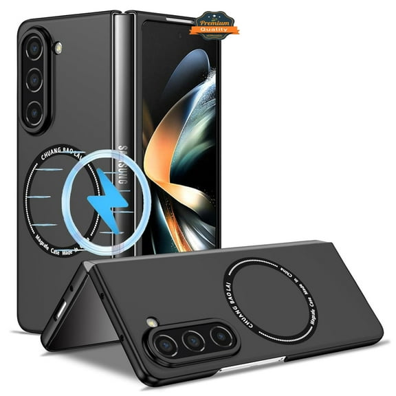 For Samsung Galaxy Z Fold 5 5G Compatible with MagSafe Wireless Charger, Heavy Duty Shockproof Protection Matte Skin Phone Case Cover by Xpression - Black