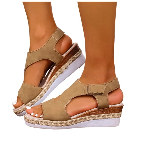 Espadrilles for Women Peep Toe Wedge Sandals Lightweight Cutout Soft Leather Slingback Wedges Heels Brown Size 7.5
