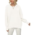 thumbnail image 2 of Jinsinto Women Crewneck Batwing Sleeve Oversized Side Slit Ribbed Knit Pullover Sweater Top White XL, 2 of 5