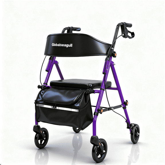 Rollator Walker with Seat, 360° Steerable Wheels, Lightweight and Foldable, Supports up to 350 lb, Purple