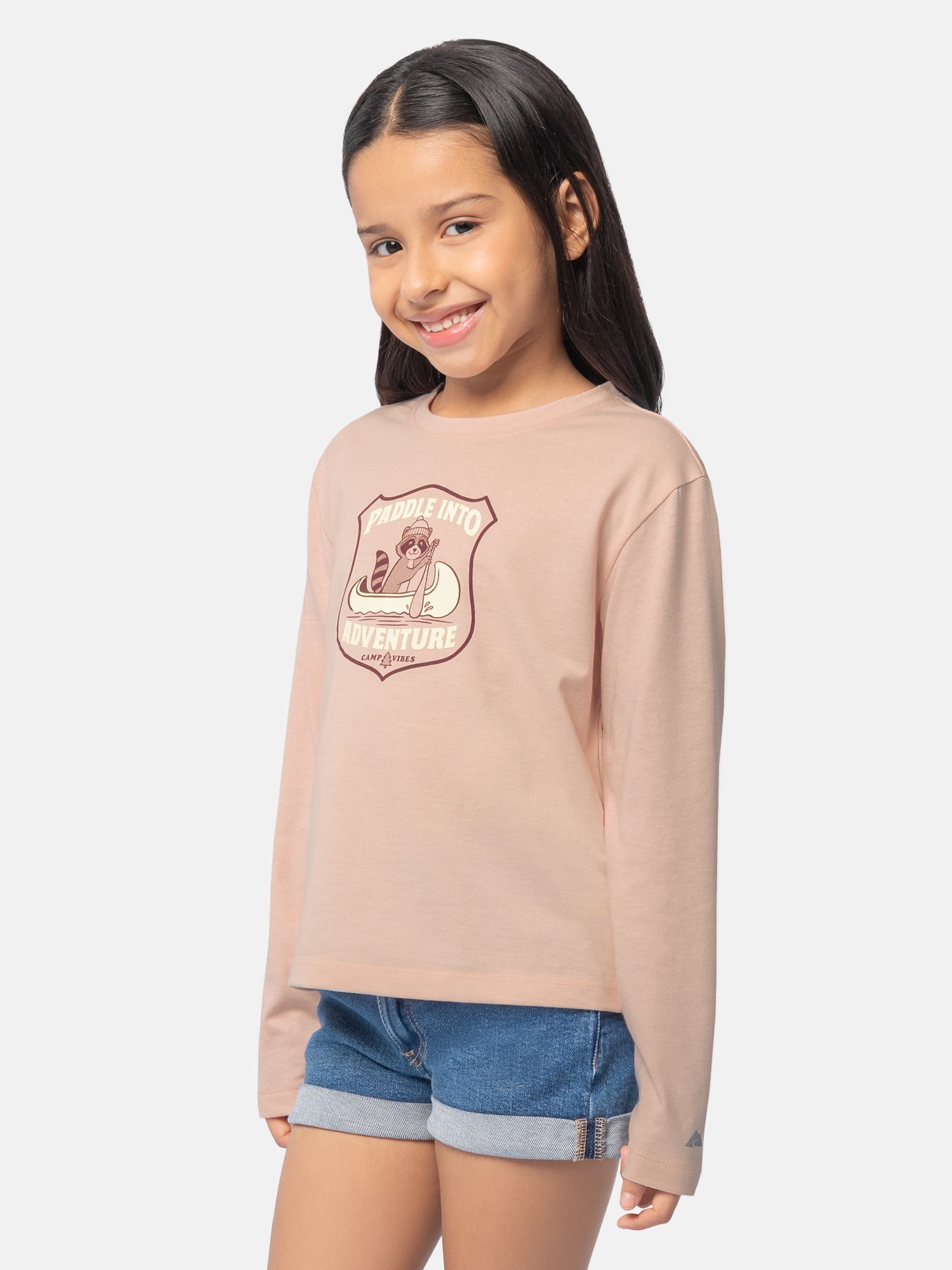 Ozark Trail Girl's Graphic Long Sleeve Tee, Sizes 4-18 & Plus
