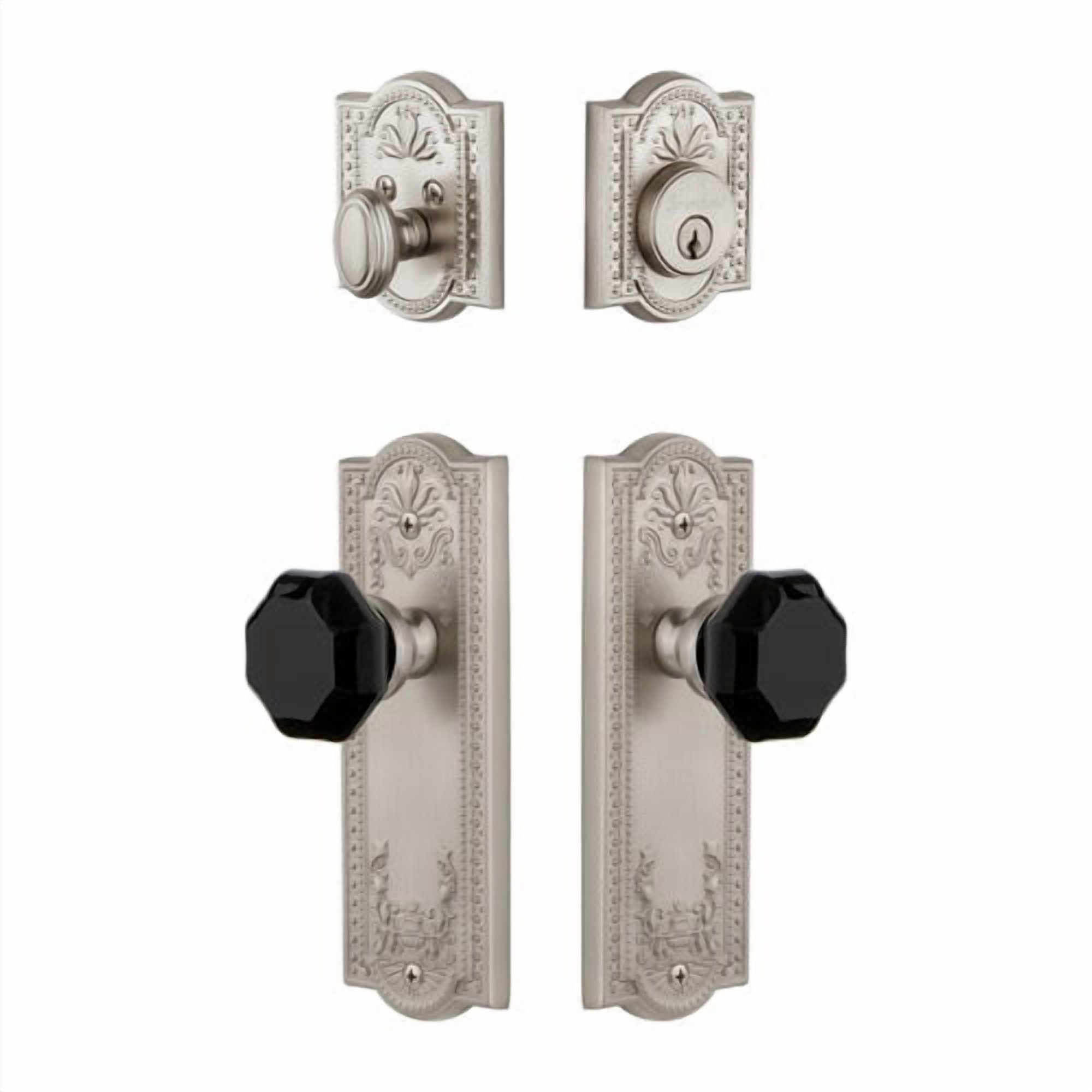 Grandeur Parthenon Plate Single Cylinder Knob Combo Pack with Lyon Knob and matching Deadbolt