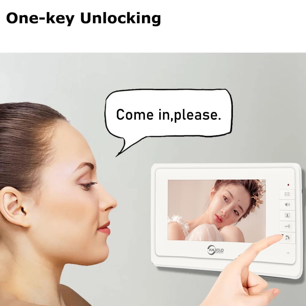 3-Unit Wired Video Apartment Intercom System with 7-Inch Monitors, Indoor/Outdoor Video Doorbell, ID Card Unlock, and Two-Way Audio