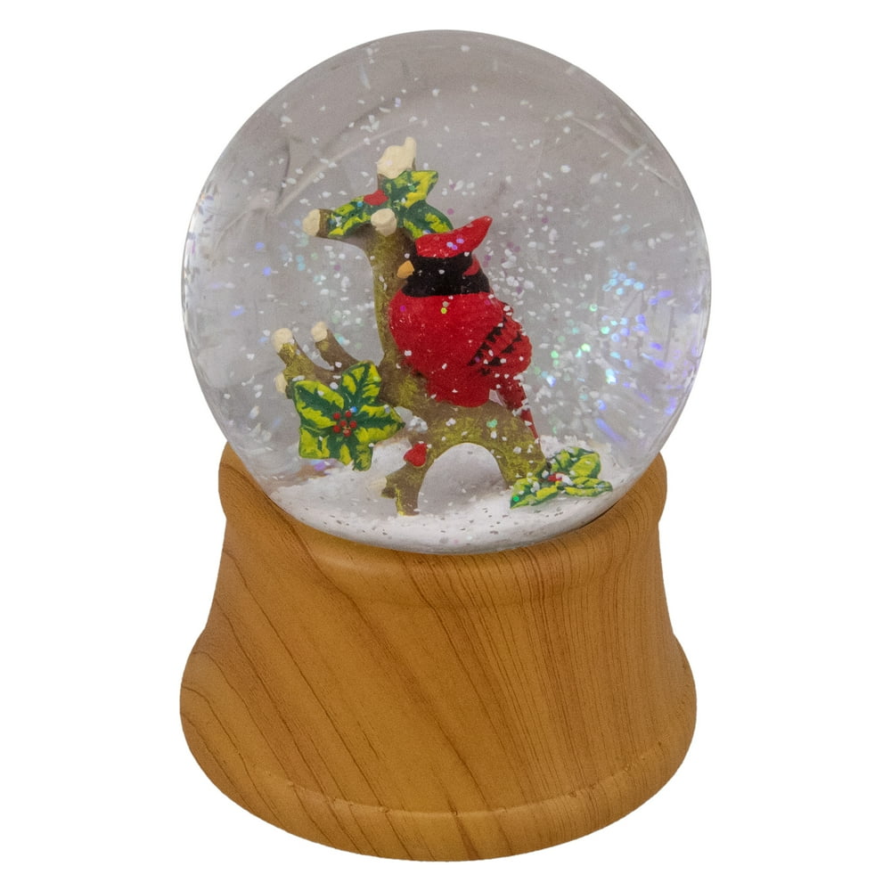 5" Red Cardinal on Branch Christmas Snow Globe