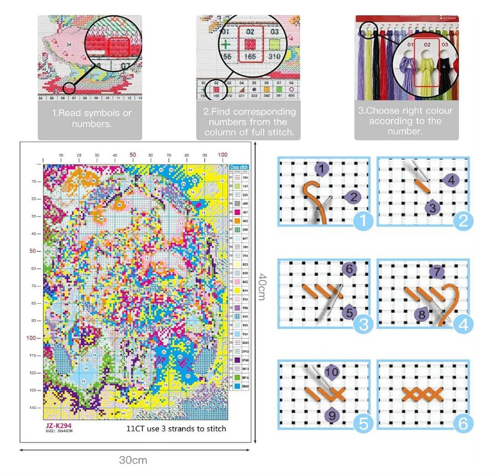 Printed Cross Stitch Kits Peony flowers Embroidery Starter Kit Stamping Kit 16x20in