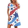thumbnail image 1 of Puntoco Vestido De Cuello Redondo De Manga Corta Suelto Informal Estampado Del Día De La Independencia De Verano Para Mujer Azul Claro Xl,Regalos Para Mujer Joven, 1 of 5