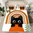 thumbnail image 2 of Manfei Cute Cat Twin Sheet Sets,Brown Geometric Striped Twin Fitted Sheet,Pet Lover Flat Sheet For Girls Kids,Super Cozy Room Decor,3 Pieces, 2 of 7