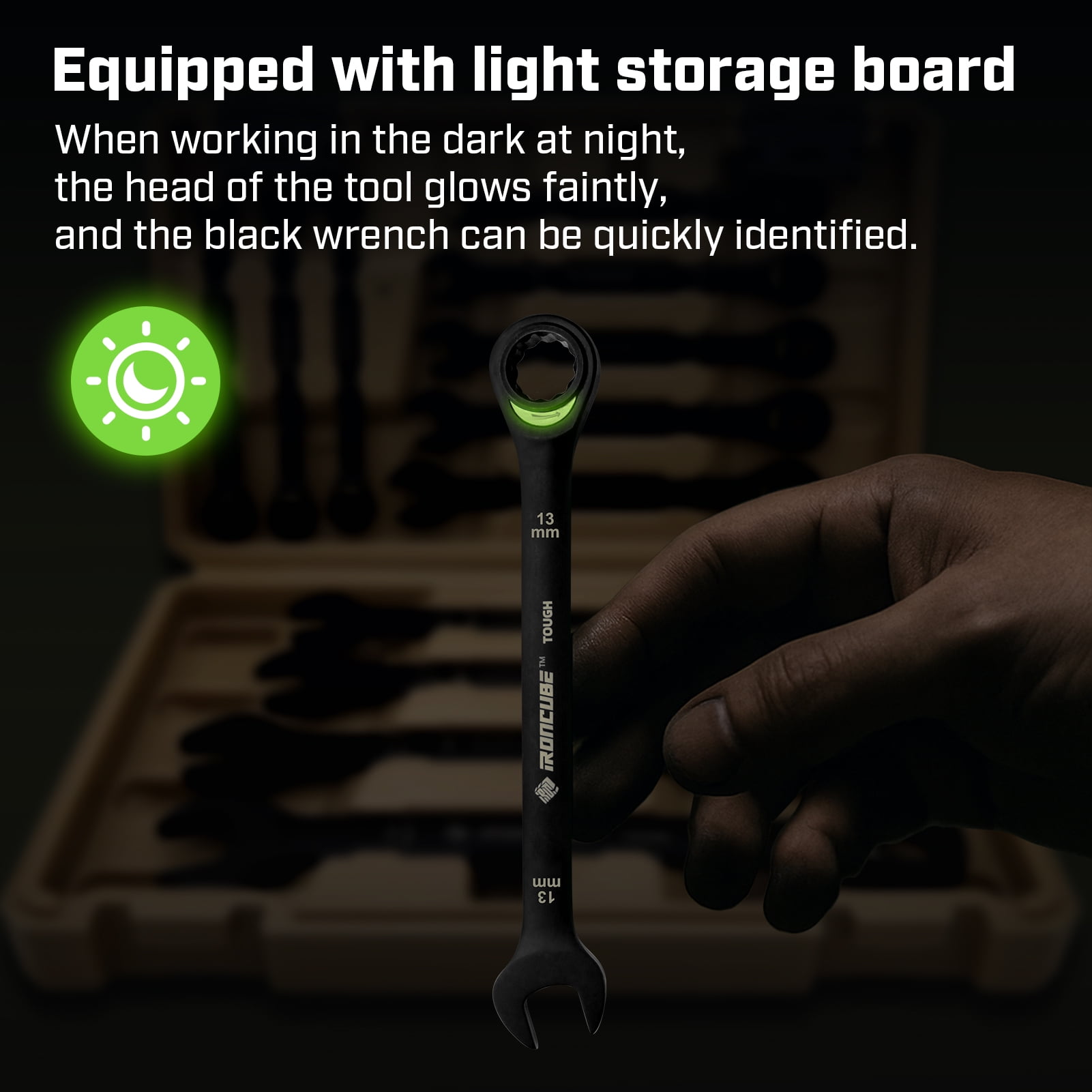 IRONCUBE 12-Piece Ratcheting Wrench Set: SAE 1/4" to 3/4" - 72-Tooth - Tough Black - Chrome Vanadium Steel - with Organizer