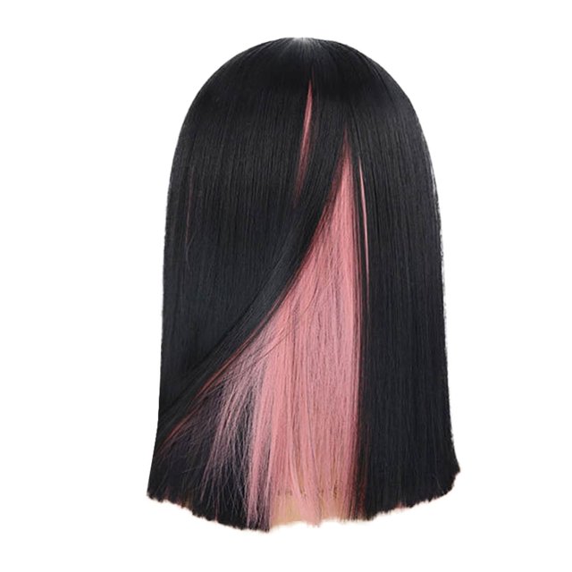 African Ladies Wavy Curls Wig with Center Part and Colorful Highlights - Shoulder Length