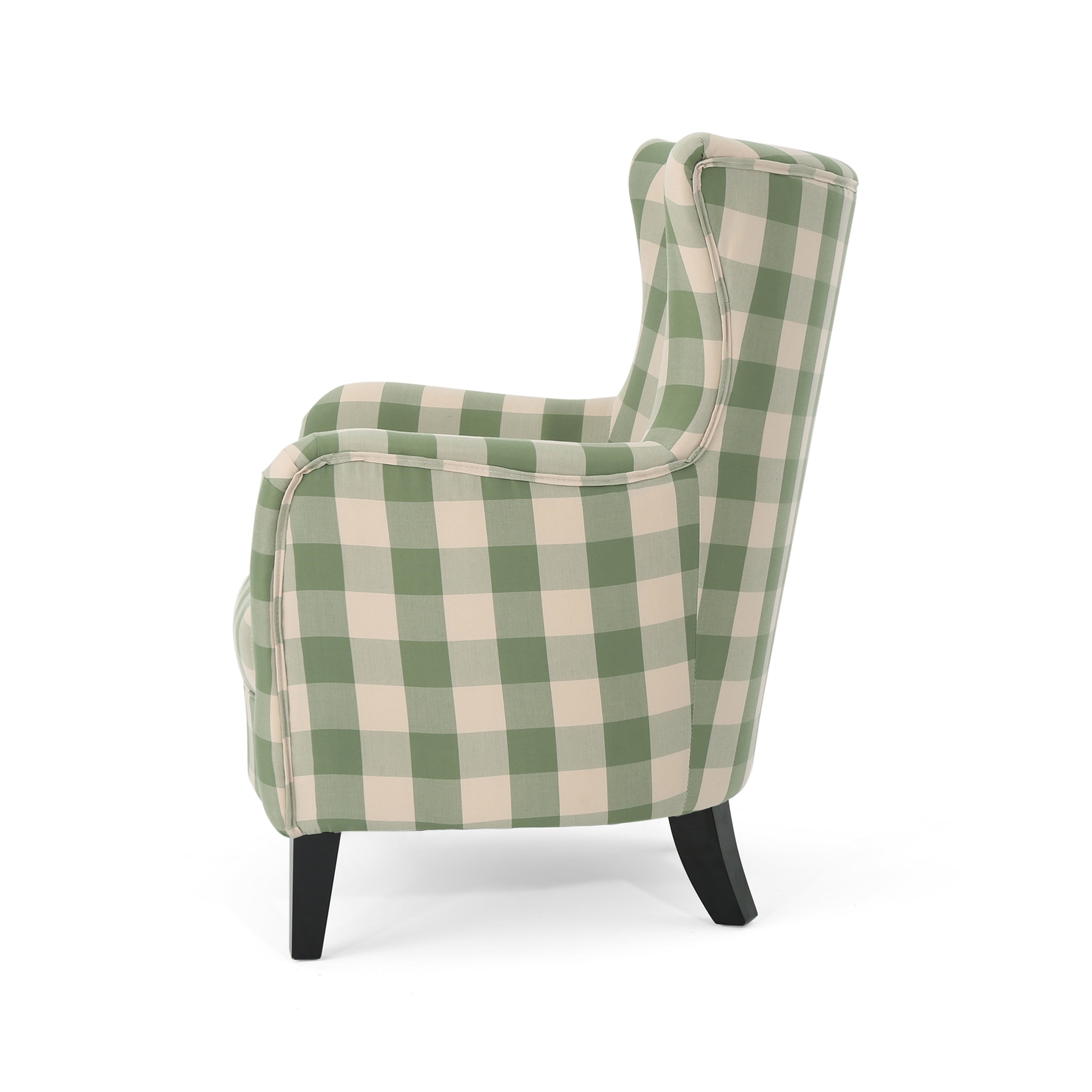 GDF Studio Oliver Wingback Chair, Green Checkerboard