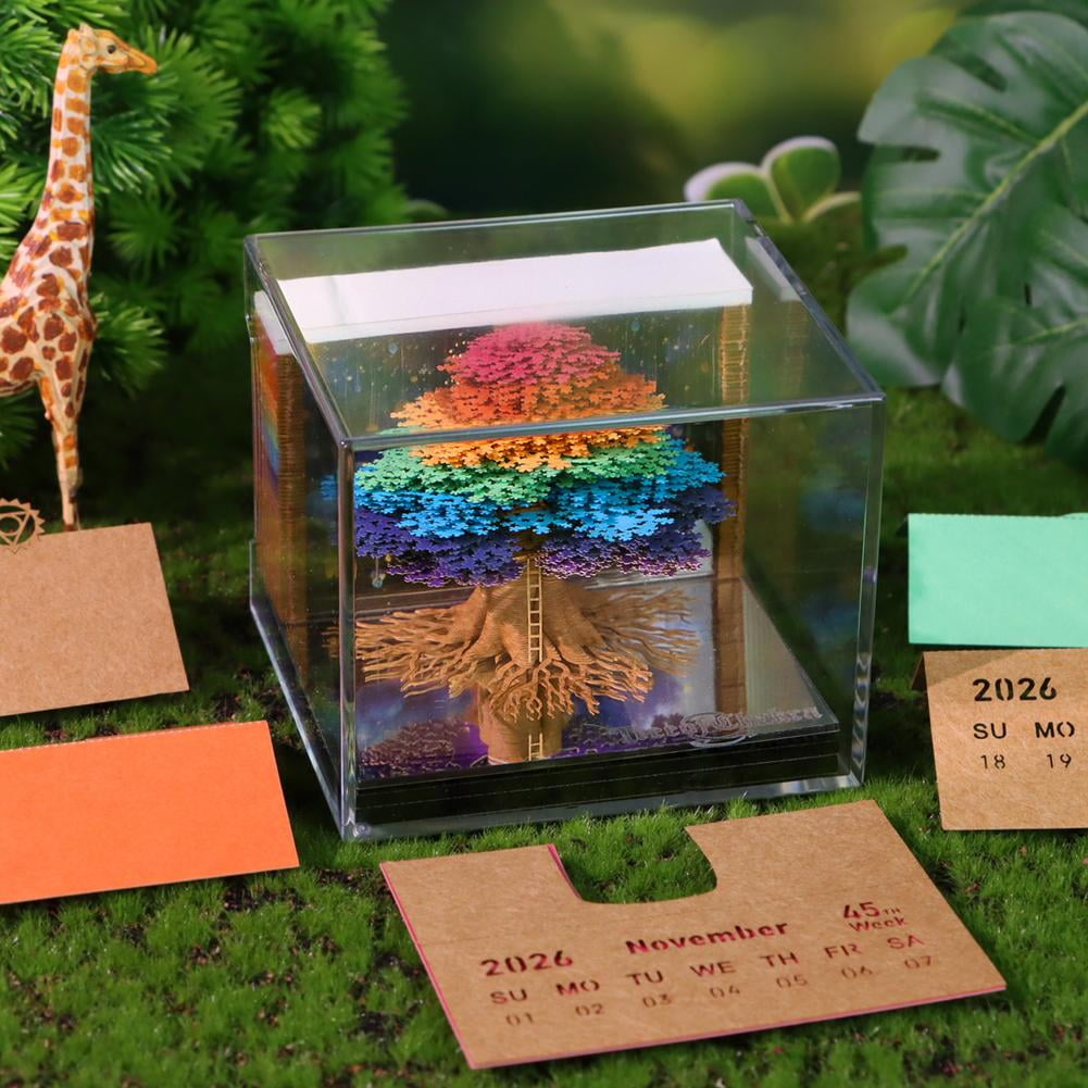 2026 Tear Away Mini Desk Calendar Memo Notepad with LED Pad, Featuring Tree Theme and Bright Colors for Desk Use