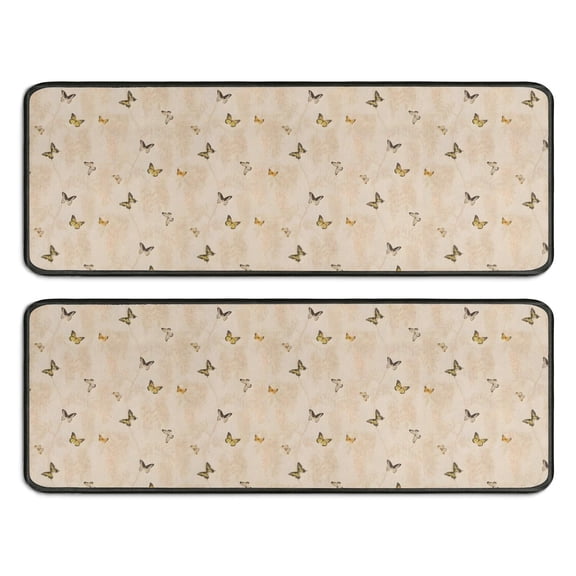Kitchen Rugs Sets Of 2,Beige Butterfly Pattern Anti Fatigue Kitchen Mat Rugs Non Slip Washable,Decorative Kitchen Floor Mats for Kitchen,Sink,Laundry,17"x47" 17"x47"