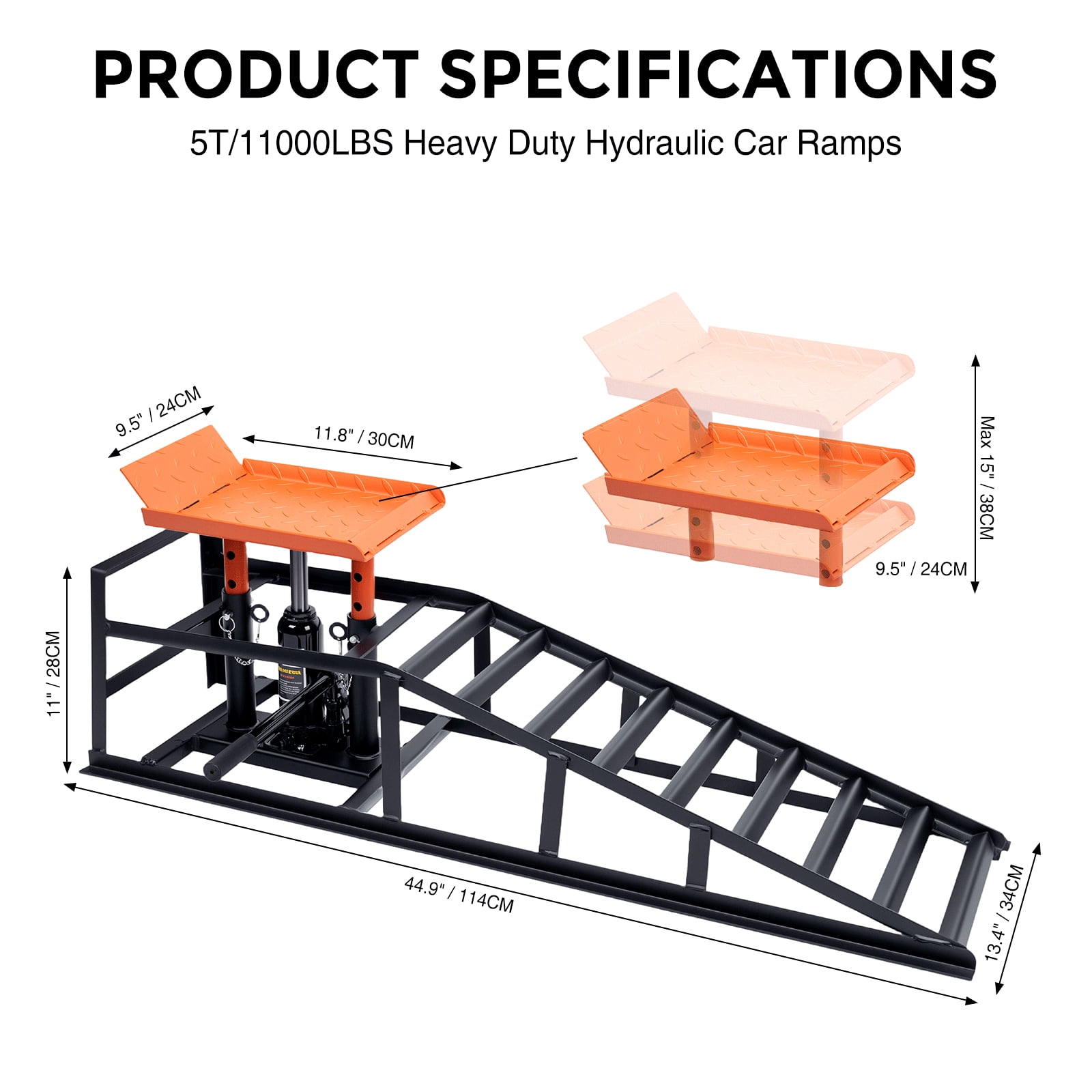 2PCS 5T 11000lbs Hydraulic Car Ramps, Heavy Duty Hydraulic Vehicle Ramps Lift Ramp, Portable Car Ramps for Oil Changes, Car Lifts for Home Garage, Vehicle Auto Garage Repair