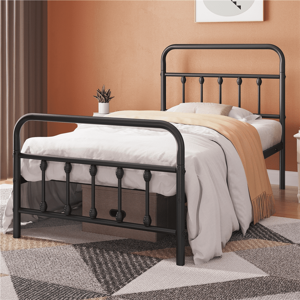 Alden Design Metal Platform Bed Frame with High Headboard, All Ages, Twin XL, Black