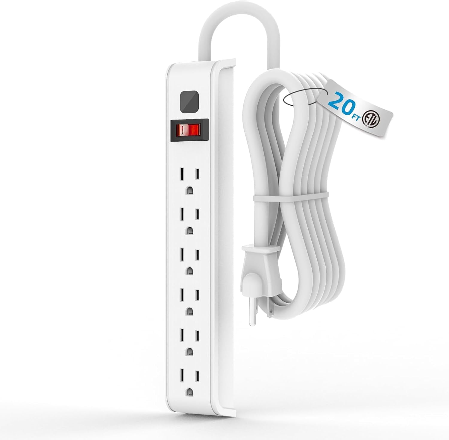 RGHJAR-TiFFCOFiO Surge Protector Power Strip, 20 Feet Extension Cord, 600 Joules Surge Protection, Multiple Protection 6 Outlet Strip, 14 AWG Cord, 15A/1875W, ETL Listed
