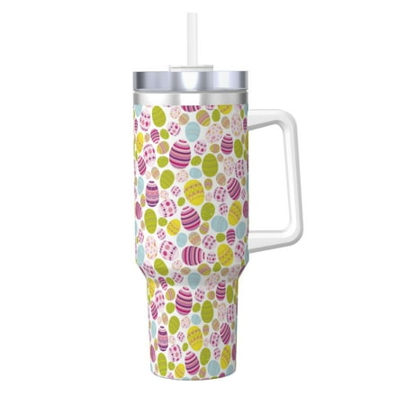 

Logiee Easter Egg Print 40OZ Ice Bully Cup with Handle and Straw Double Wall Stainless Steel Tumbler Travel Coffee Cup with Lid Summer Insulation and Cooling Cup