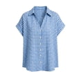 thumbnail image 5 of Craaazy Women's Short Sleeve Tops Gingham Print Tie Front Collared Button Down Shirts for Casual Daily Wear, 5 of 6
